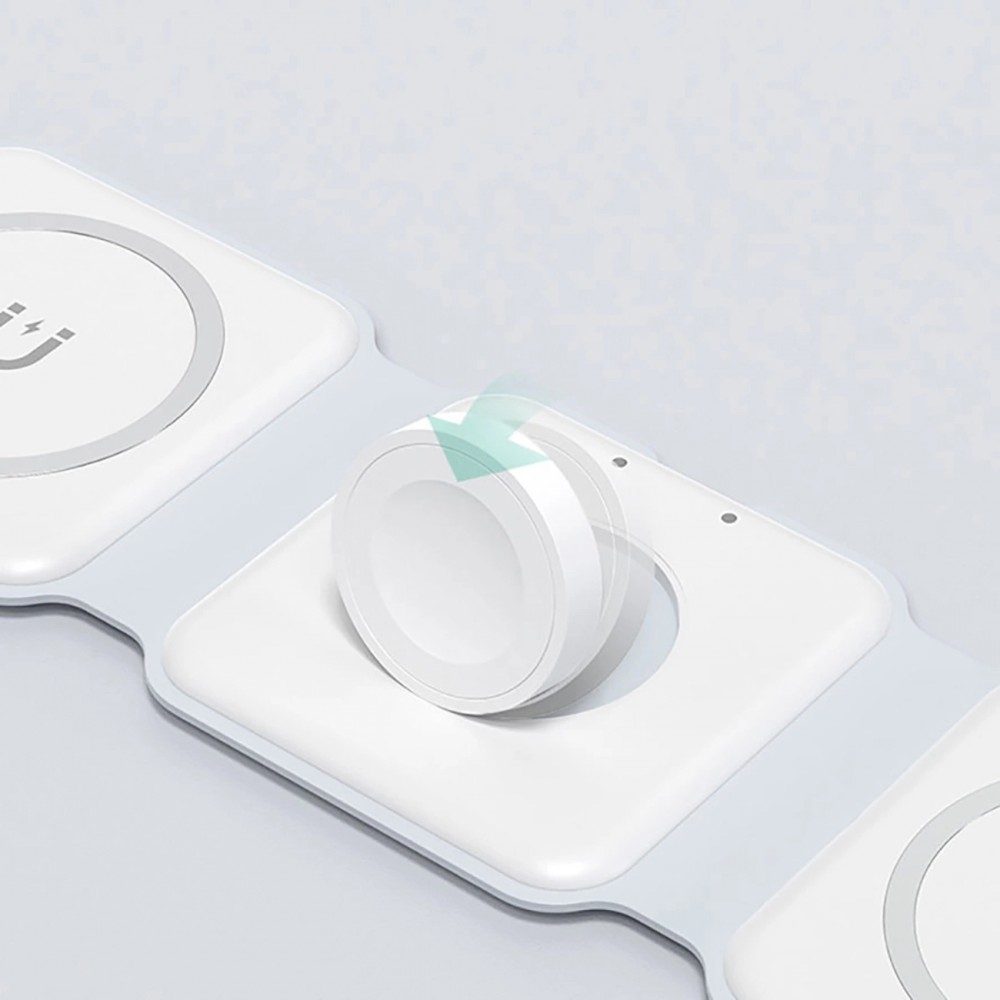 Chargeur inductif 15W pliable 3 en 1 Dudao A11N avec câble USB-C format poche - Blanc