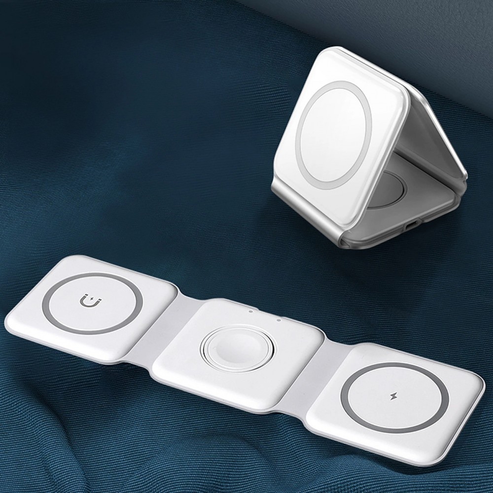 Chargeur inductif 15W pliable 3 en 1 Dudao A11N avec câble USB-C format poche - Blanc