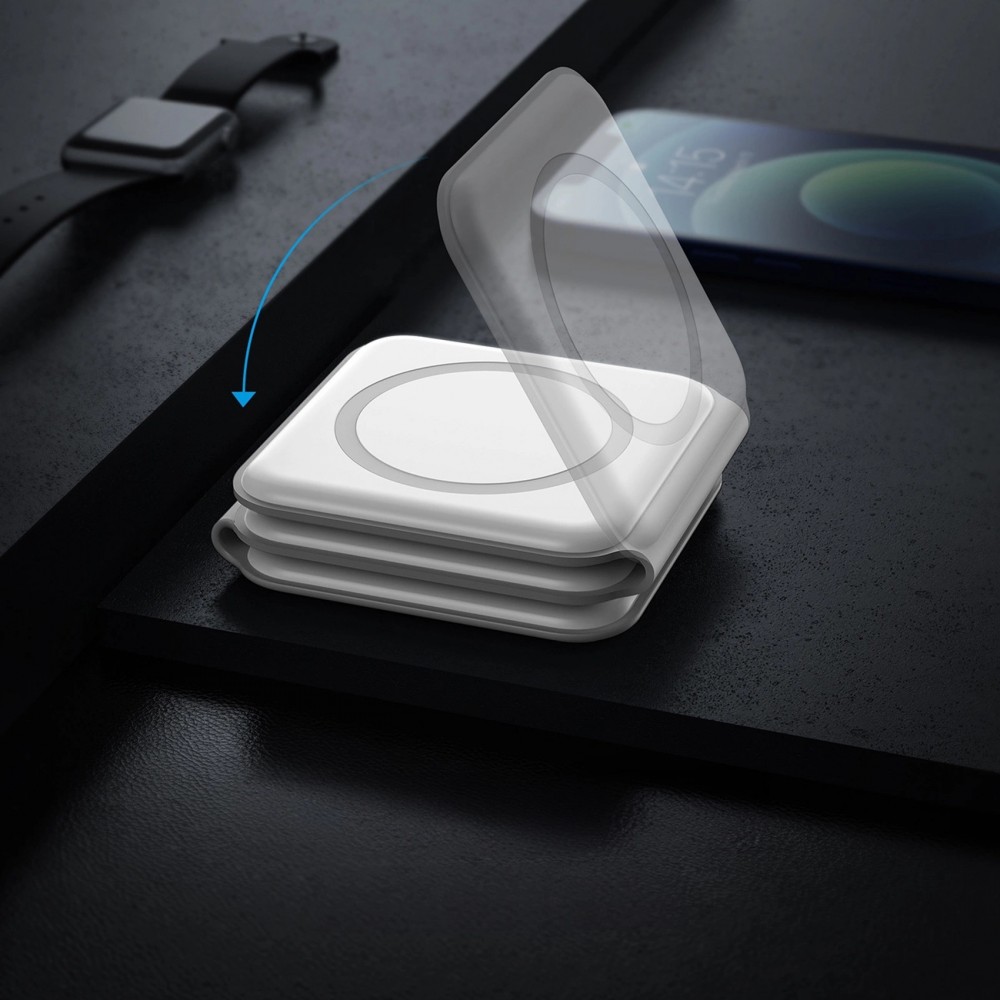 Chargeur inductif 15W pliable 3 en 1 Dudao A11N avec câble USB-C format poche - Blanc