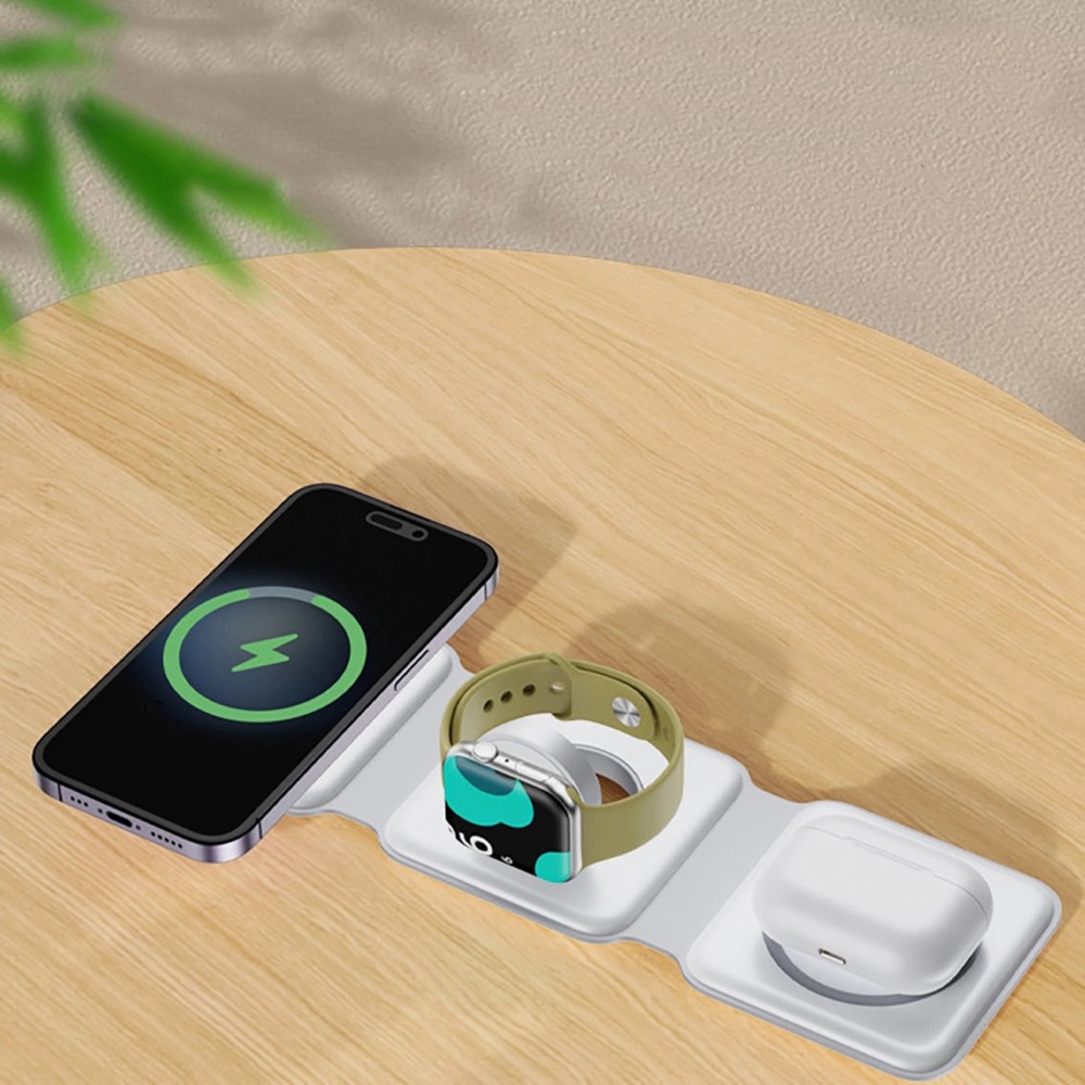 Chargeur inductif 15W pliable 3 en 1 Dudao A11N avec câble USB-C format poche - Blanc