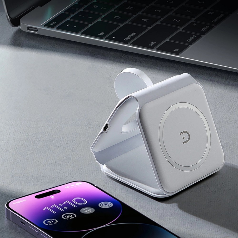 Chargeur inductif 15W pliable 3 en 1 Dudao A11N avec câble USB-C format poche - Blanc