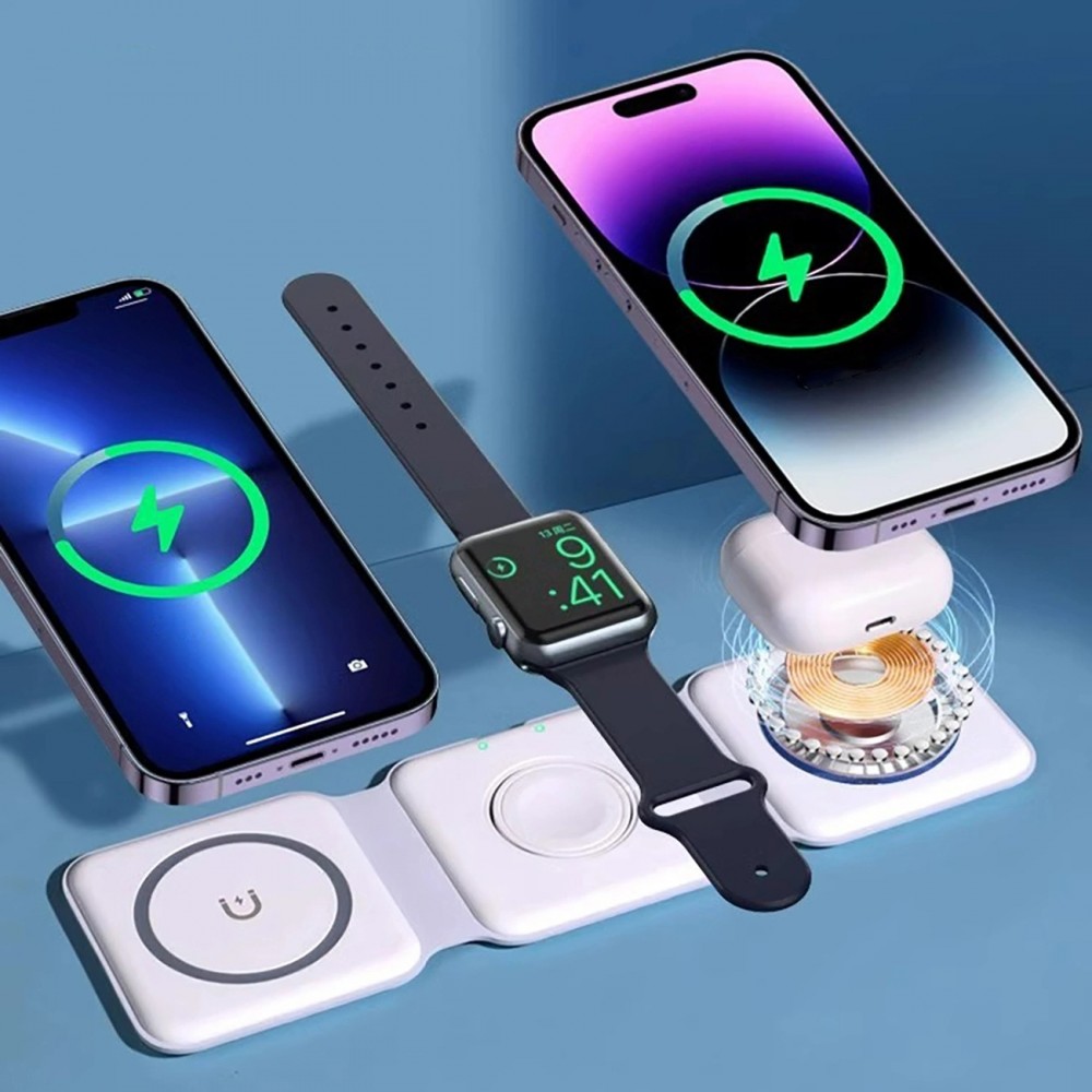 Chargeur inductif 15W pliable 3 en 1 Dudao A11N avec câble USB-C format poche - Blanc