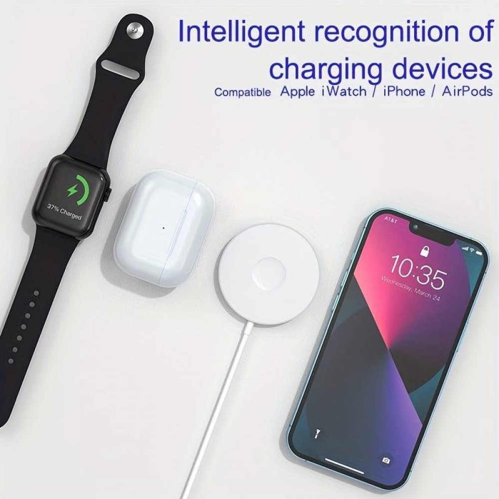 Magnetisches Qi Ladegerät MagSafe 3 in1 wireless charging für iPhone / Apple Watch / AirPods & USB-C - Schwarz
