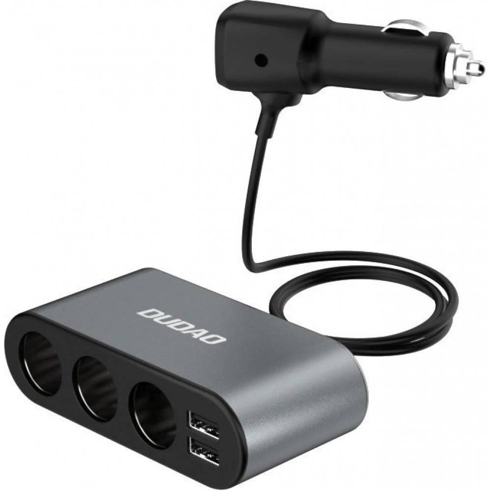 Chargeur multiprise 3x allume-cigare voiture Dudao et double USB-A répartiteur multifonction - Noir