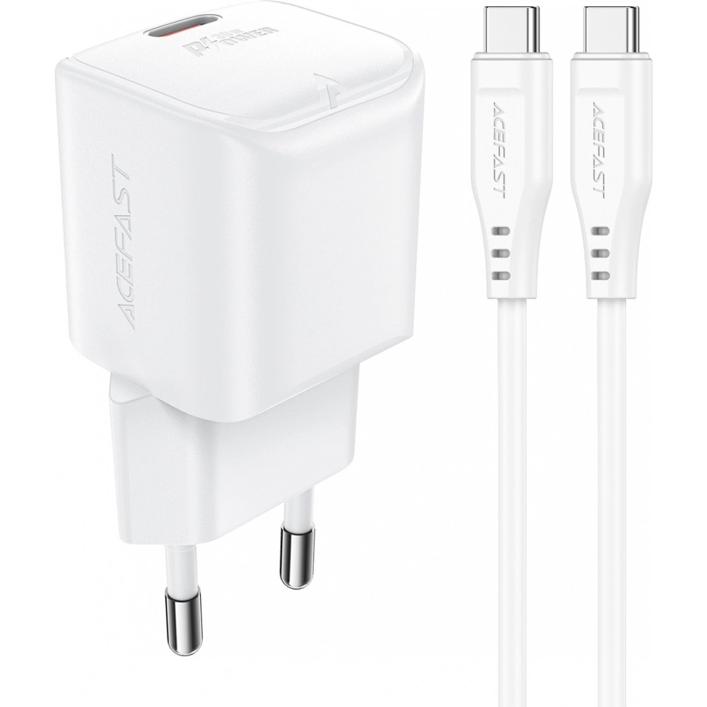 Chargeur mural Acefast A77 Mini PD 30W GaN avec c&acirc;ble USB-C - Blanc