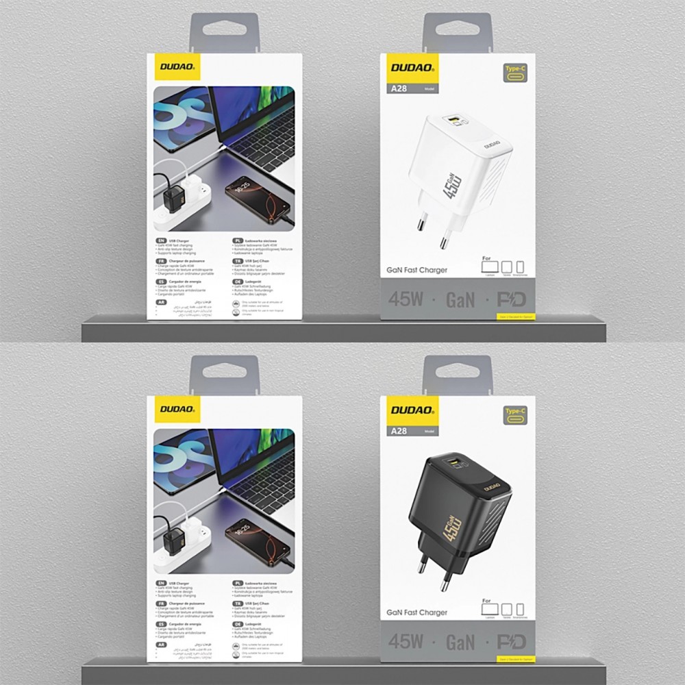 Chargeur mural USB-C 45W GaN Dudao A28 rapide et compact - Noir