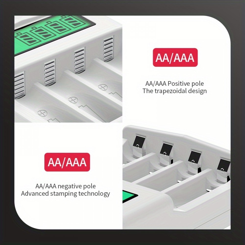 Chargeur rapide 4 emplacements avec écran LCD pour piles AA/AAA - Noir