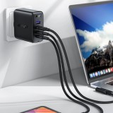 Chargeur rapide Acefast 100W GaN (3x USB-C / 1x USB-A) avec c&acirc;ble angl&eacute; USB-C 100W (2 m) - Noir