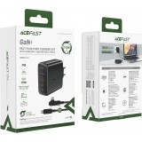 Chargeur rapide Acefast 100W GaN (3x USB-C / 1x USB-A) avec c&acirc;ble angl&eacute; USB-C 100W (2 m) - Noir