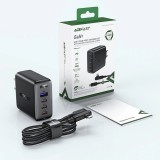 Chargeur rapide Acefast 100W GaN (3x USB-C / 1x USB-A) avec c&acirc;ble angl&eacute; USB-C 100W (2 m) - Noir