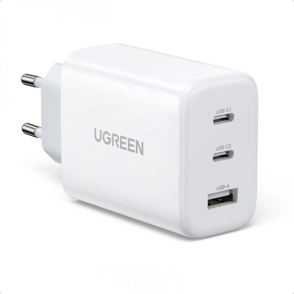Chargeur rapide Ugreen 65W PD3.0 QC3.0 2x USB-C / 1x USB-A - Blanc