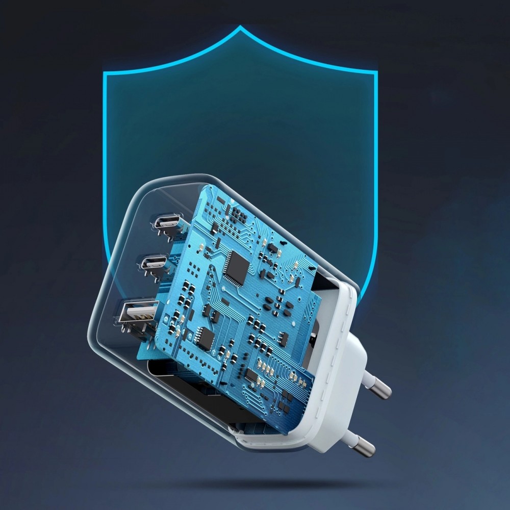 Chargeur rapide Ugreen 65W PD3.0 QC3.0 2x USB-C / 1x USB-A - Blanc