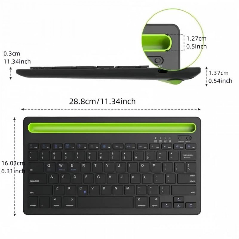 Clavier sans fil Bluetooth 3.0 ultra-mince Android & iOS rechargeable USB & switch multi-connexion (QWERTY) - Noir