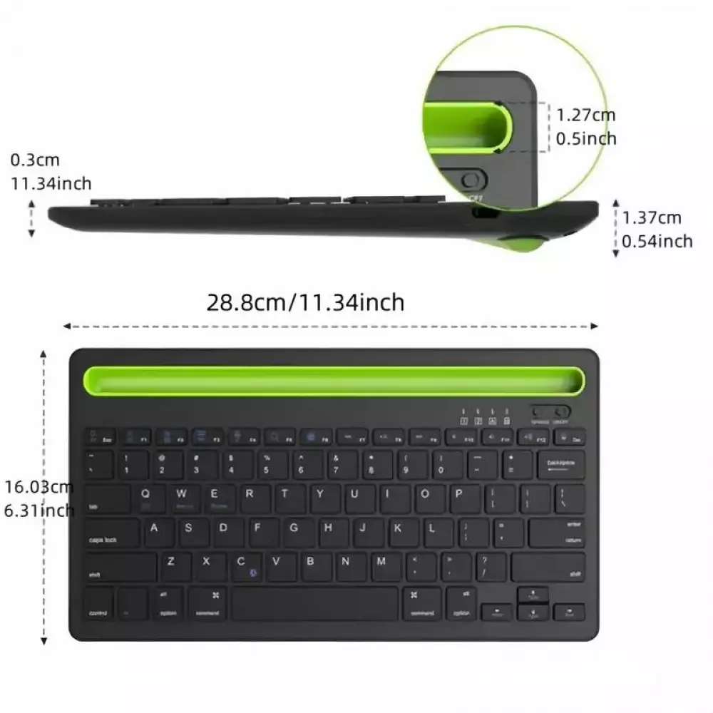 Ultradünne kabellose Bluetooth 3.0 Tastatur Android & iOS aufladbar USB & Multi Verbindungs Switch (QWERTY) - Schwarz
