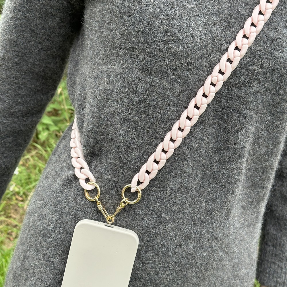 Collier universel attache pour coque/fourre téléphone chaine colorée - Rose