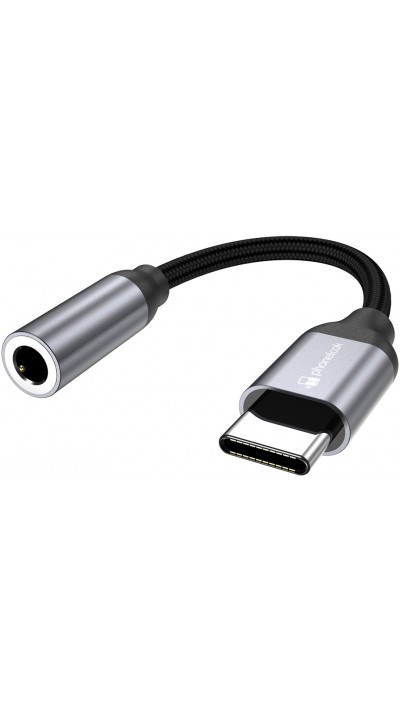 Connecteur USB-C vers 3.5mm AUX audio écouteurs avec prise jack en nylon et aluminium (Samsung, Huawei, iPhone 15) - PhoneLook