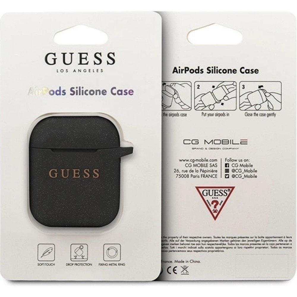 Coque AirPods 1 / 2 - Guess Silicone Paillettes Brillantes - Noir