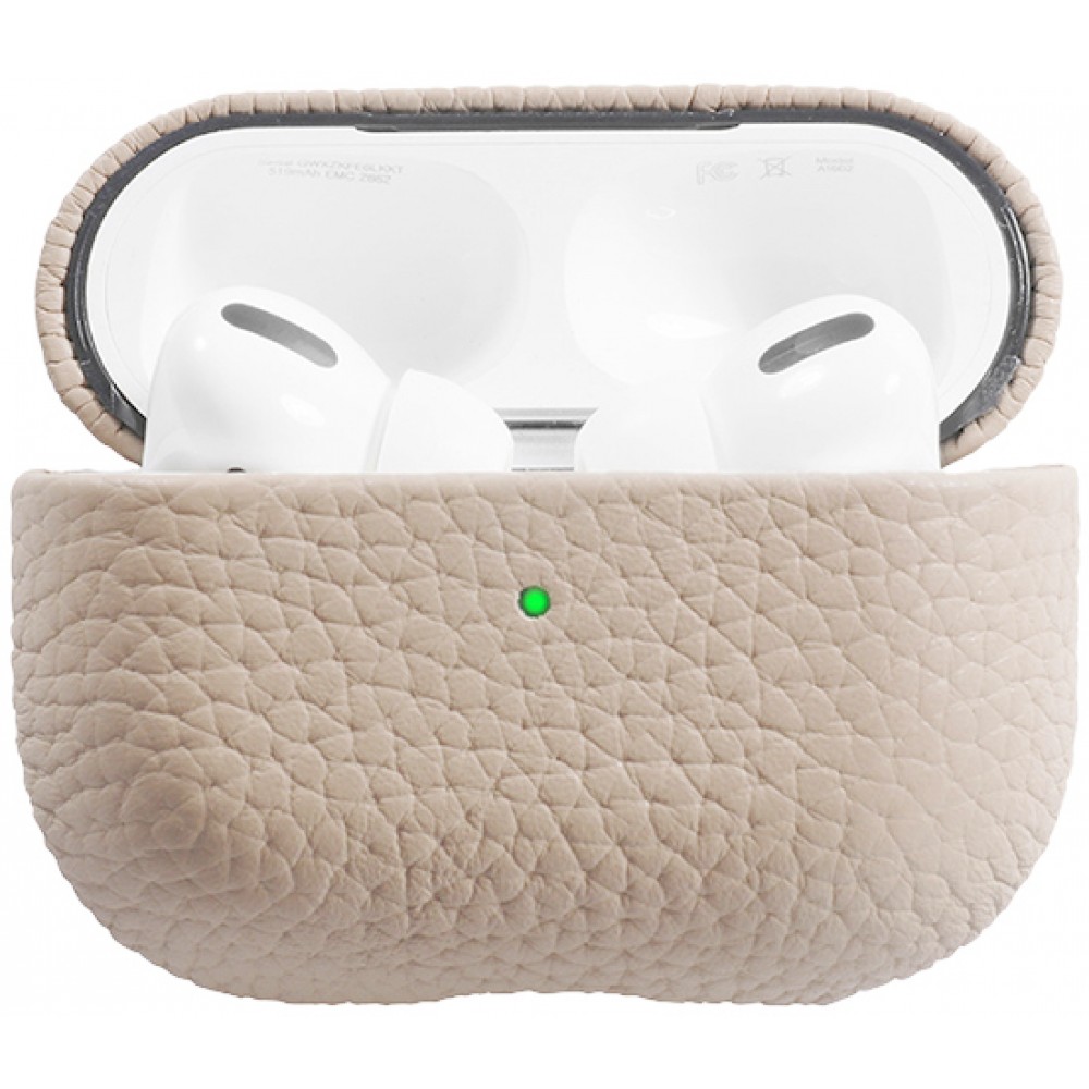 Coque AirPods Pro - Étui de luxe absorbant les chocs en cuir véritable - Beige clair