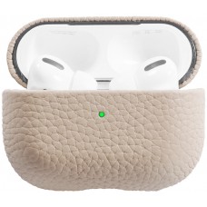 Coque AirPods Pro - Étui de luxe absorbant les chocs en cuir véritable - Beige clair