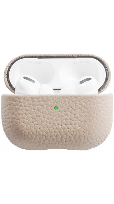 Coque AirPods 3 - Étui de luxe absorbant les chocs en cuir véritable - Beige clair