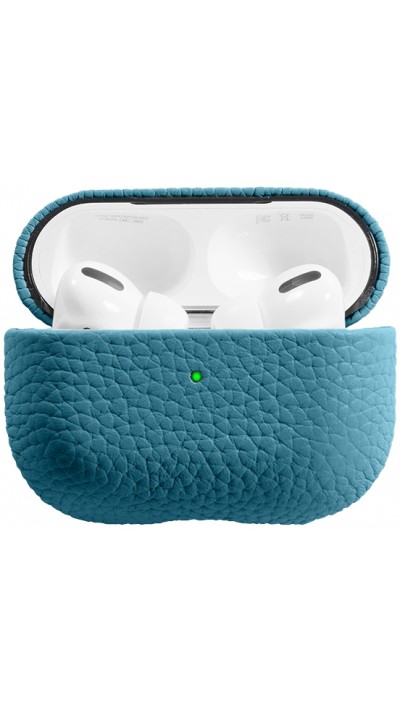 Coque AirPods Pro - Étui de luxe absorbant les chocs en cuir véritable - Bleu