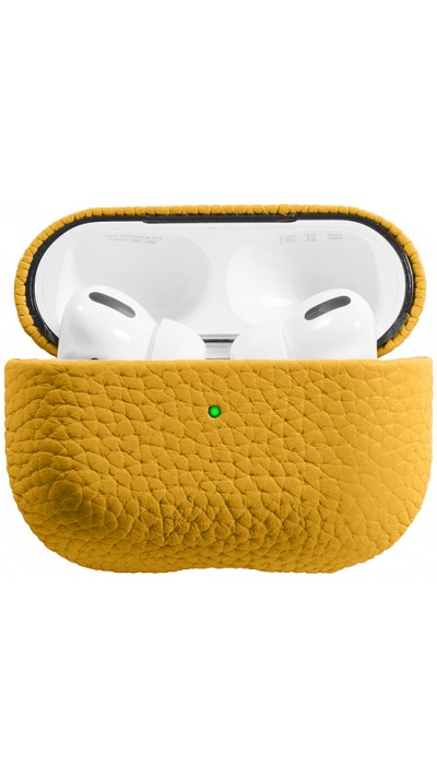 Coque AirPods Pro - Étui de luxe absorbant les chocs en cuir véritable - Jaune