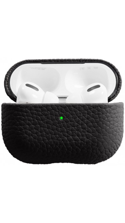 Coque AirPods Pro - Étui de luxe absorbant les chocs en cuir véritable - Noir