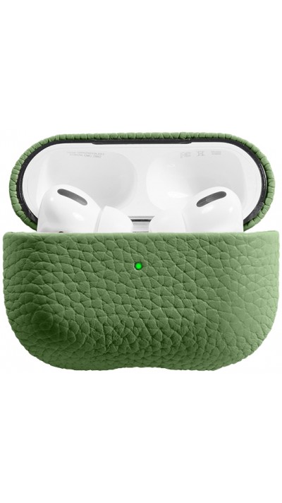 Coque AirPods Pro - Étui de luxe absorbant les chocs en cuir véritable - Vert foncé