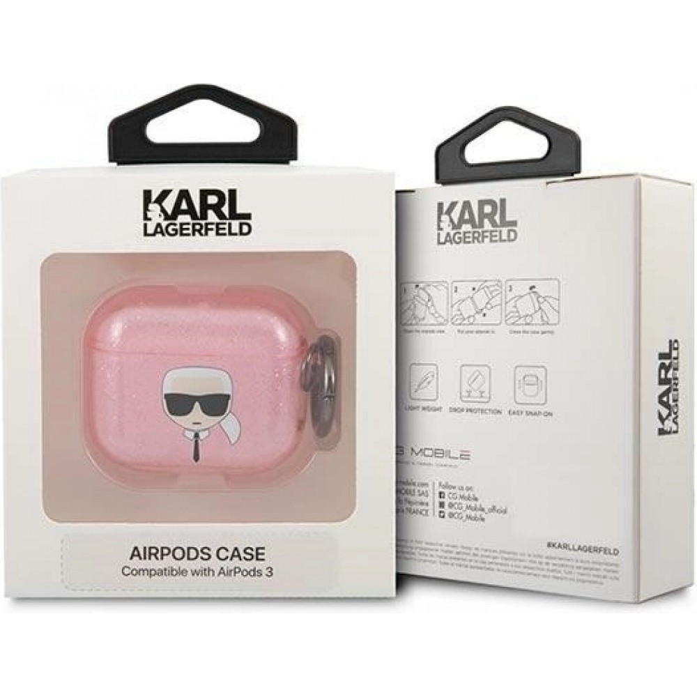 Coque AirPods 3 - Karl Lagerfeld Glitter Tête de Karl - Rose