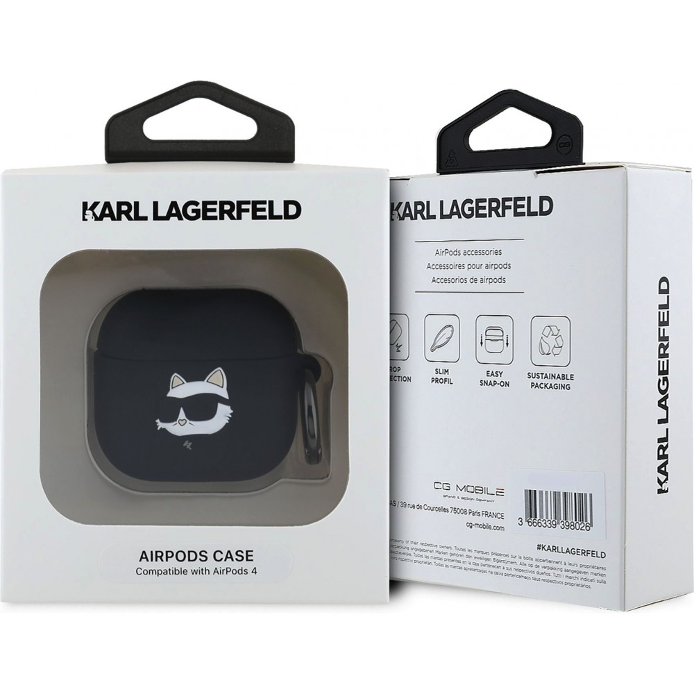 AirPods 4 Case Hülle - Karl Lagerfeld 3D Kopf Choupette - Schwarz