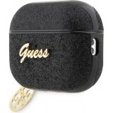 Coque AirPods Pro / Pro 2 - Guess paillettes avec logo en métal doré - Noir