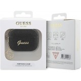 Coque AirPods Pro / Pro 2 - Guess paillettes avec logo en métal doré - Noir