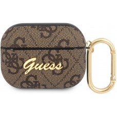 Coque AirPods Pro / Pro 2 - Guess toile similicuir monogramme logo métallique - Brun