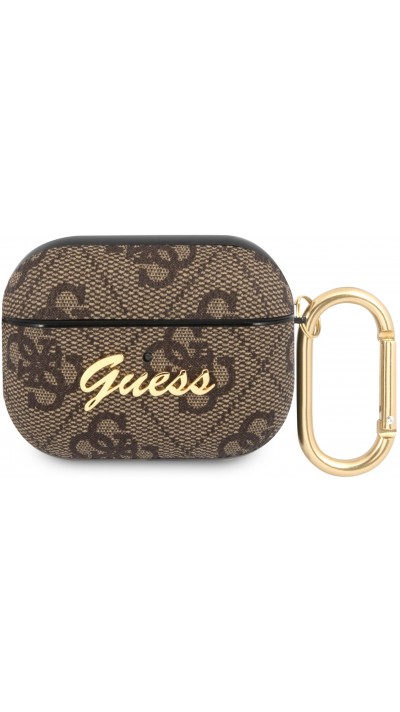 Coque AirPods Pro / Pro 2 - Guess toile similicuir monogramme logo métallique - Brun