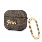 Coque AirPods Pro / Pro 2 - Guess toile similicuir monogramme logo métallique - Brun