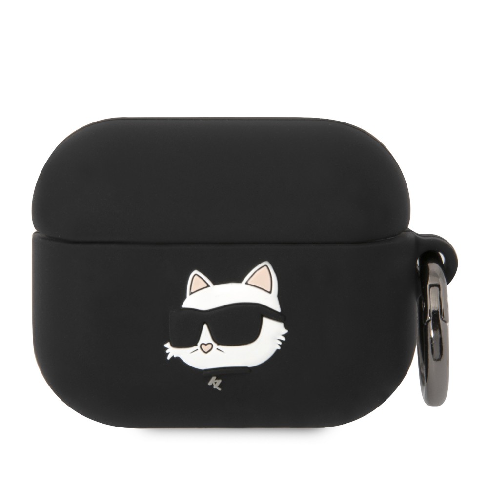 Coque AirPods 3 - Karl Lagerfeld silicone soft touch avec tête de Choupette en relief - Noir