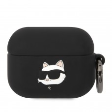 Coque AirPods 3 - Karl Lagerfeld silicone soft touch avec tête de Choupette en relief - Noir