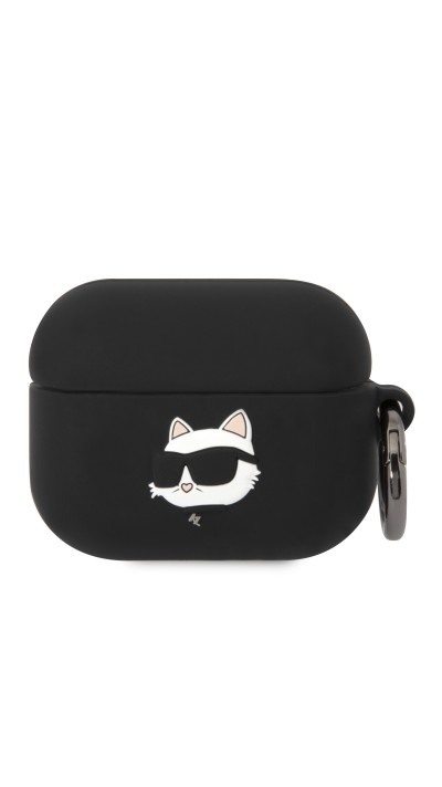 Coque AirPods Pro / Pro 2 - Karl Lagerfeld silicone soft touch avec tête de Choupette en relief - Noir