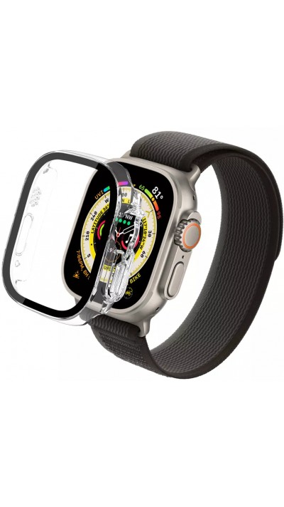 Coque Apple Watch Ultra 49 mm - Coque en plastique rigide avec vitre de protection Tempered Glass intégrée - Transparent