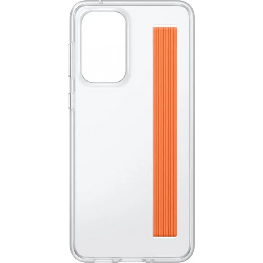 Galaxy A33 5G Case H&uuml;lle - Samsung Slim Strap Cover - D&uuml;nne Schale mit orangefarbener Griffbefestigung - Transparent