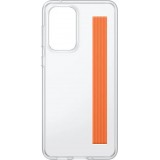 Galaxy A33 5G Case H&uuml;lle - Samsung Slim Strap Cover - D&uuml;nne Schale mit orangefarbener Griffbefestigung - Transparent