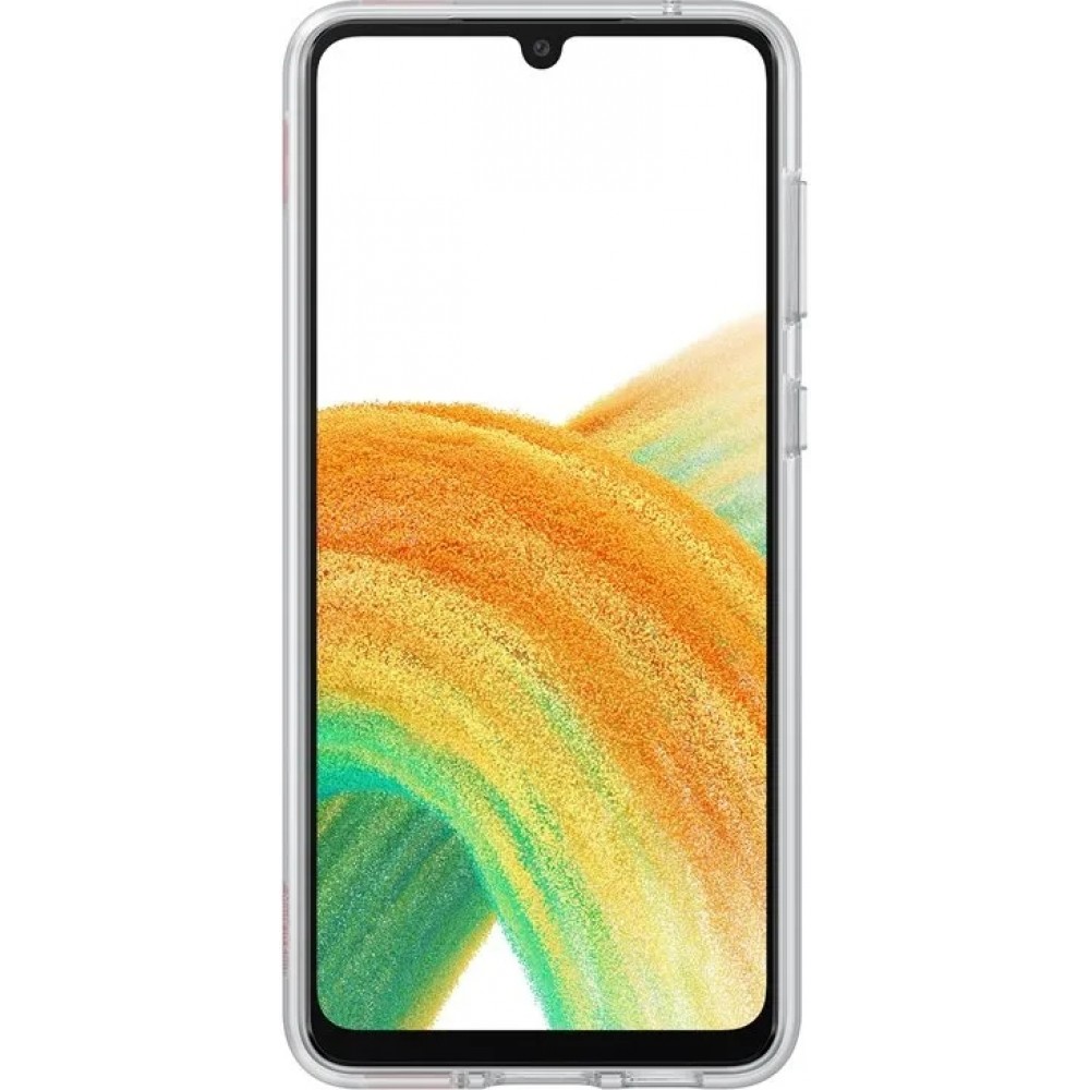 Galaxy A33 5G Case H&uuml;lle - Samsung Slim Strap Cover - D&uuml;nne Schale mit orangefarbener Griffbefestigung - Transparent