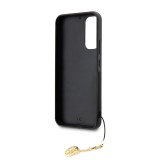 Coque Samsung Galaxy A34 5G - Guess toile similicuir monogramme logo métallique doré avec pendentif charm - Brun
