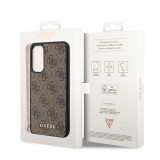 Coque Samsung Galaxy A34 5G - Guess toile similicuir monogramme logo métallique doré avec pendentif charm - Brun