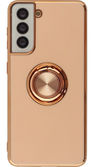 Coque Samsung Galaxy S21 5G - Gel Bronze avec anneau - Rose