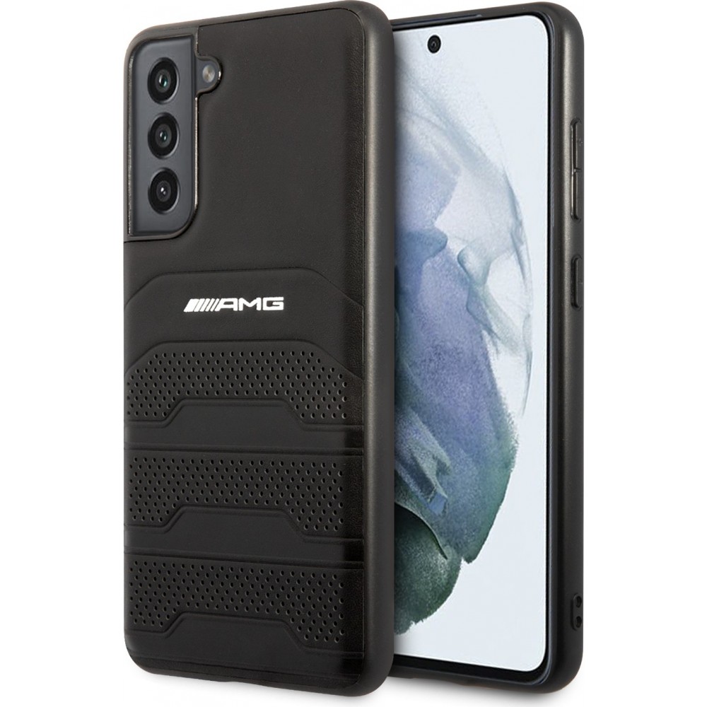 Coque Samsung Galaxy S21 FE 5G - AMG cuir véritable perforé - Noir