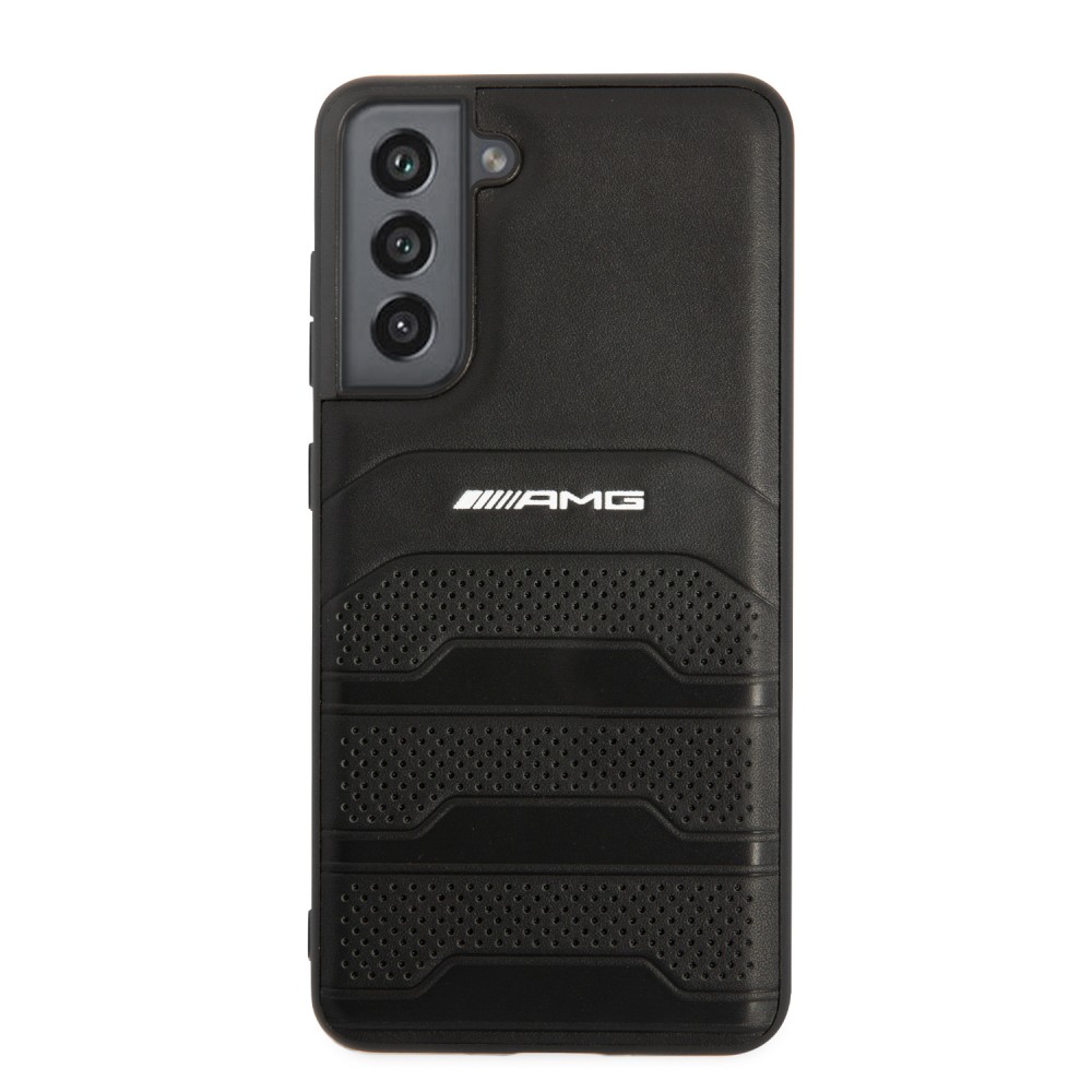 Coque Samsung Galaxy S21 FE 5G - AMG cuir véritable perforé - Noir