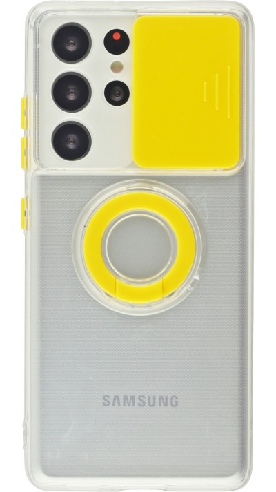 Coque Samsung Galaxy S22 Ultra - Caméra clapet avec anneau jaune