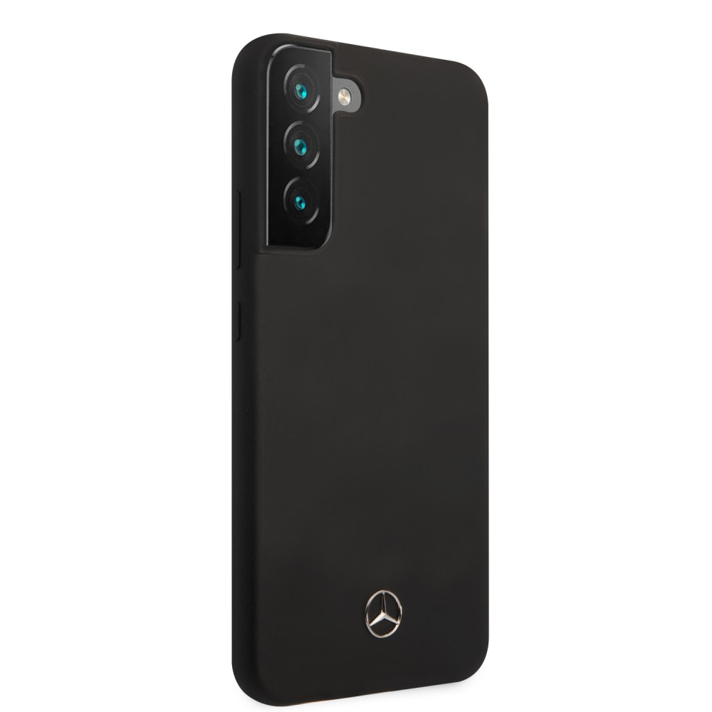Coque Samsung Galaxy S22+ - Mercedes officielle en silicone soft touch et logo métallique en relief - Noir