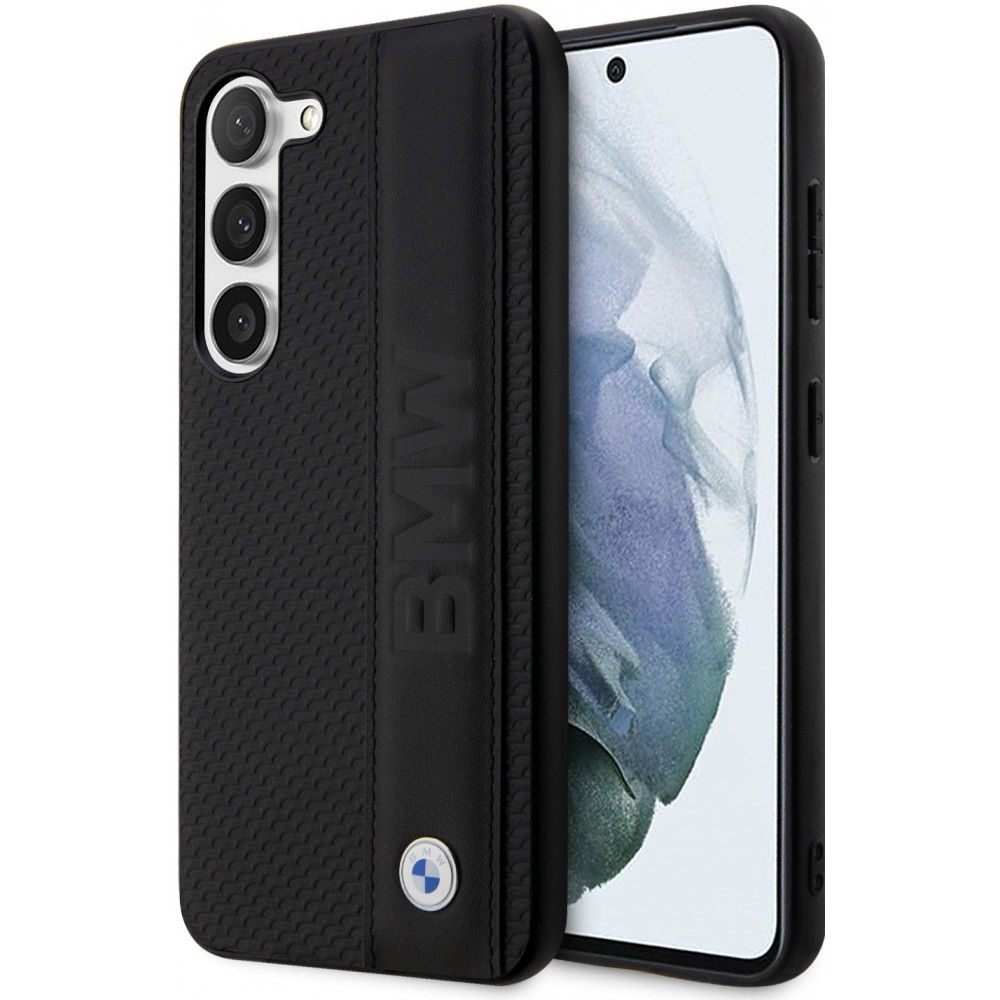 Coque Samsung Galaxy S23+ - BMW Signature Collection avec bandeau en cuir véritable et logo métallique - Noir